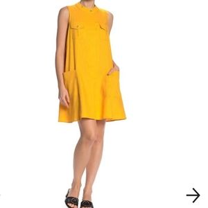 TASH + SOPHIE Mustard Yellow Sleeveless Shift Linen Blend Dress Size 16